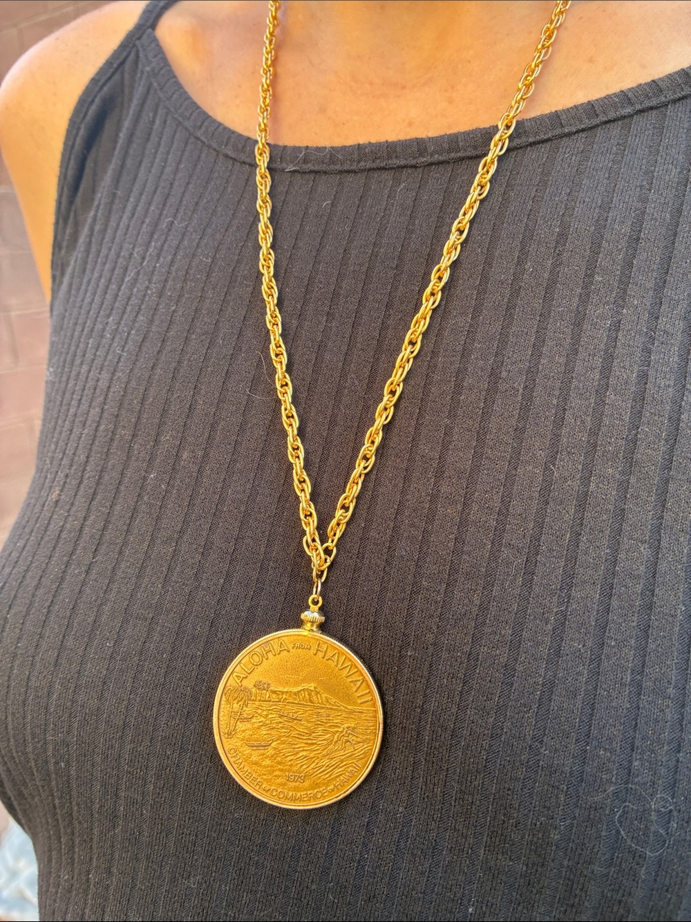 Vintage 1973 Aloha Hawaii Kauai uncirculated dollar pendant on a chain